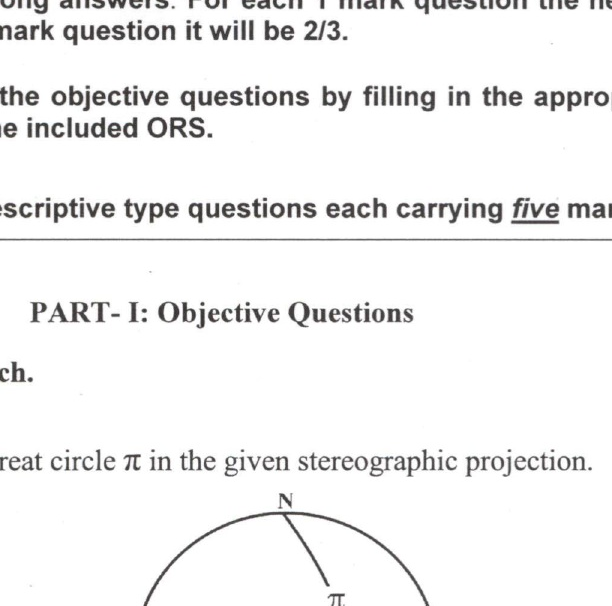 Stereographic projection diagram with points N, S, P, Q, R, O and angles