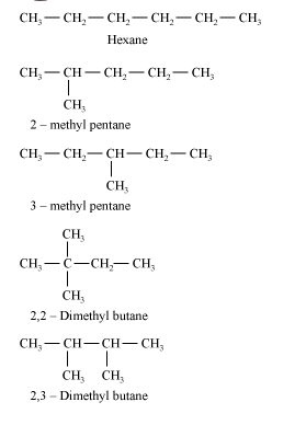 structural formulae of all the isomers of hexane